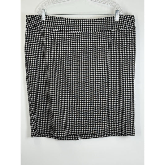 Lane Bryant Houndstooth Pencil Skirt Women 22 Black White Side Zip Stretch