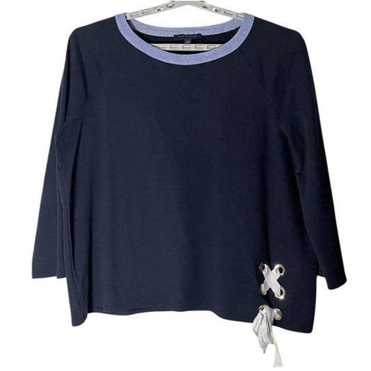 Tommy Hilfiger Womens Plus Size 2X Navy Blue Long Sleeve Top Lace-Up Hem Detail