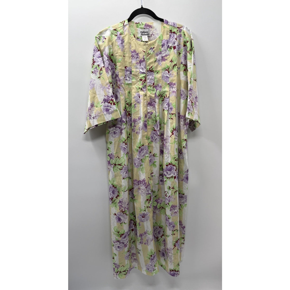 Anthony Richards House Dress Women L Floral Zip Front Pocket Cotton Short Sleeve