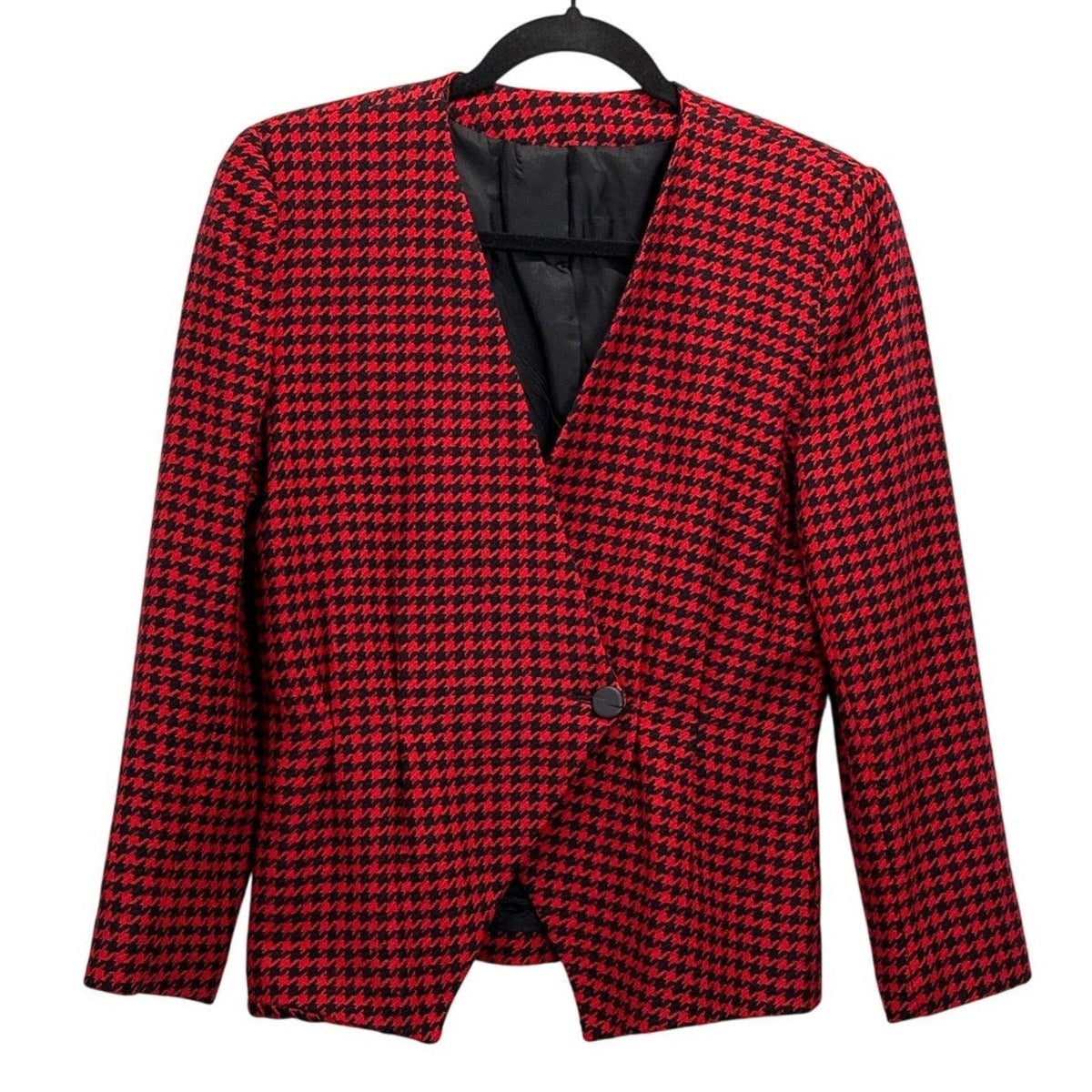 D’ANELLO New York Women’s Size 8 Red Black Houndstooth Wool Blazer Jacket