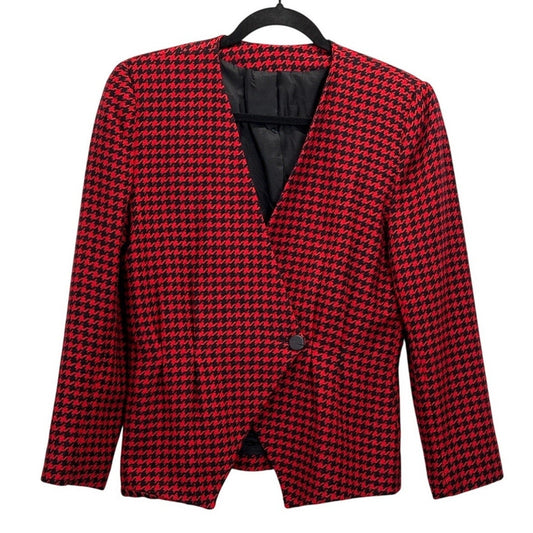 D’ANELLO New York Women’s Size 8 Red Black Houndstooth Wool Blazer Jacket