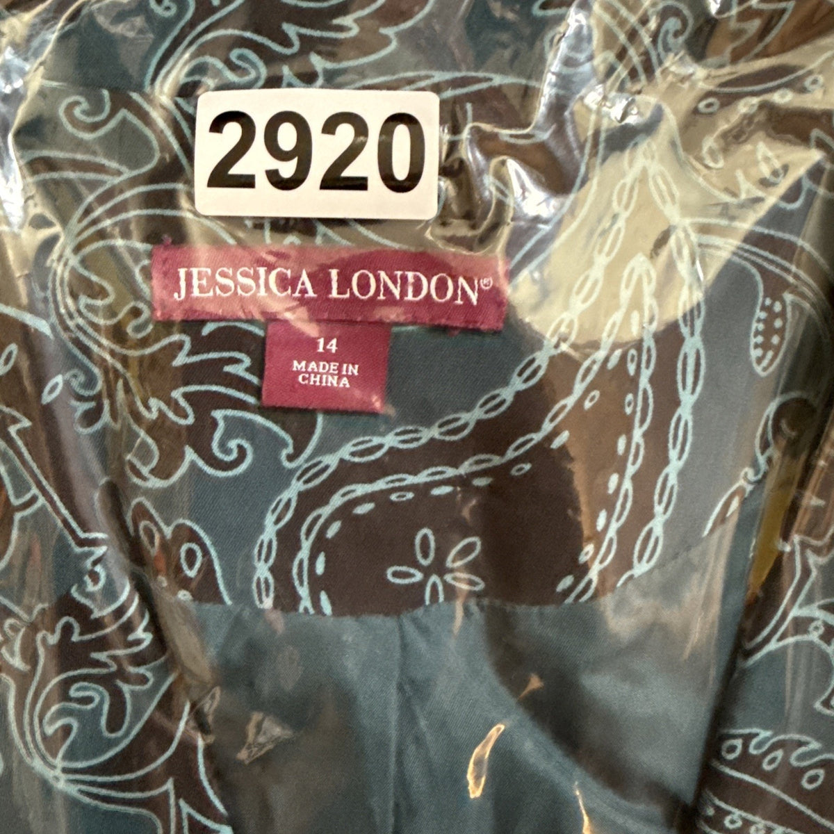 Jessica London Women’s Blazer Jacket Size 14 Blue Black Paisley Print Career