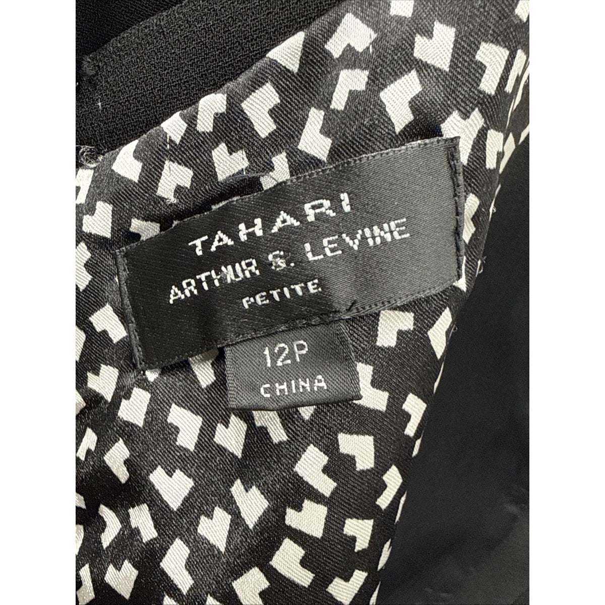 Tahari Dress Black Women’s Size 12 Petite 3/4 Sleeves Office Casual Fully Lined