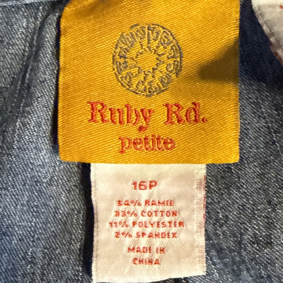 Ruby Rd Petite Straight Leg Jeans Blue Denim Sz 16P Zip Button Elastic Sides