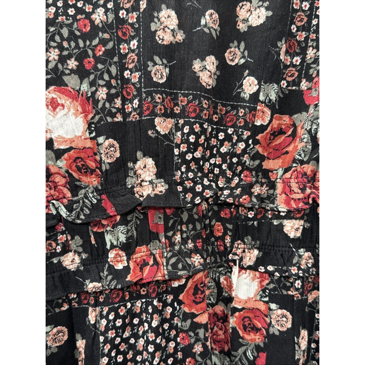 Maurices Blouse Womens L Black Floral Long Sleeve Lightweight V-Neck Pullover