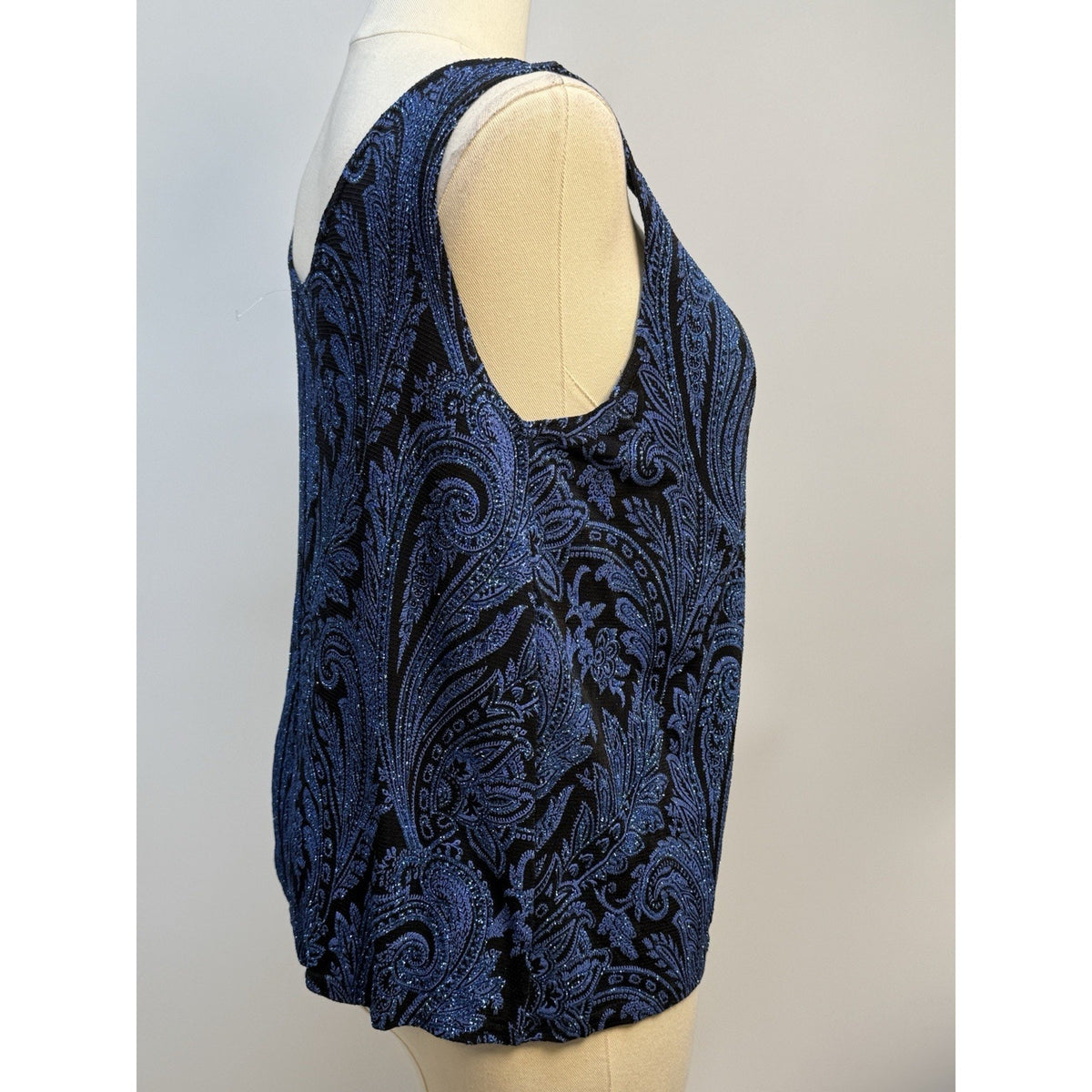Onyx Nite Wendye Chaitin 2PC Knit Jacket Tank Set 1X Blue/Black Paisley Stretchy