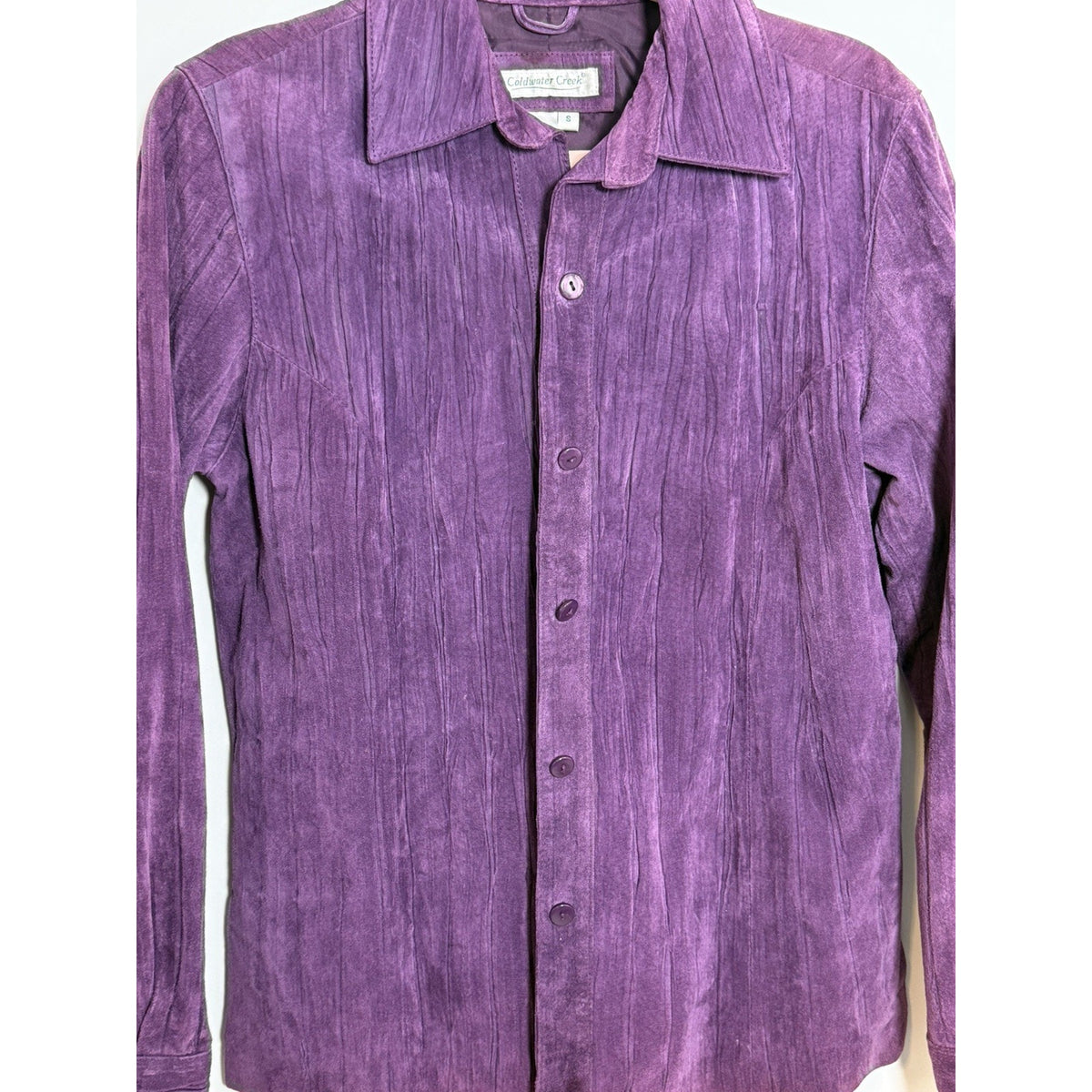 Women’s Small Coldwater Creek Vintage Purple Crinkle Suede Leather Jacket Y2K