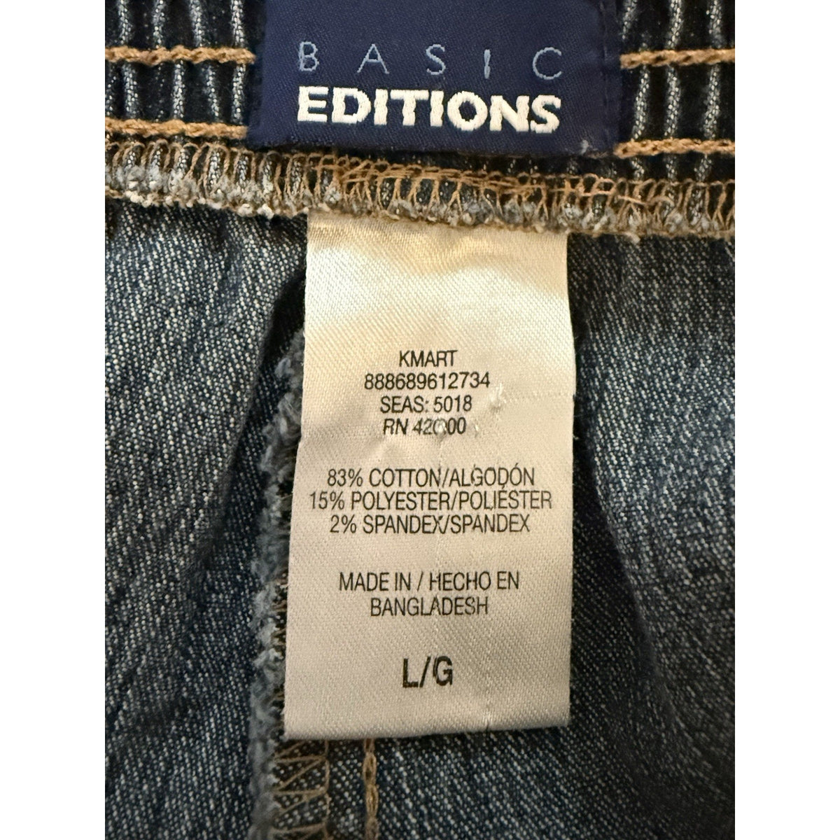 Basic Editions Womens Large Pull On Jeans Elastic Waist Stretch Dark Wash