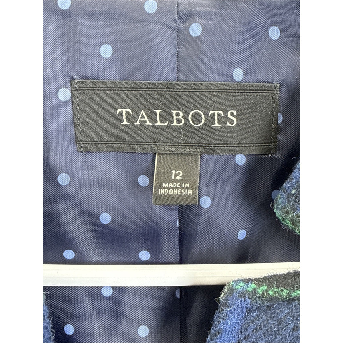 Talbots Womens Wool Blend Black Watch Plaid Blazer Jacket Blue Green Size 12