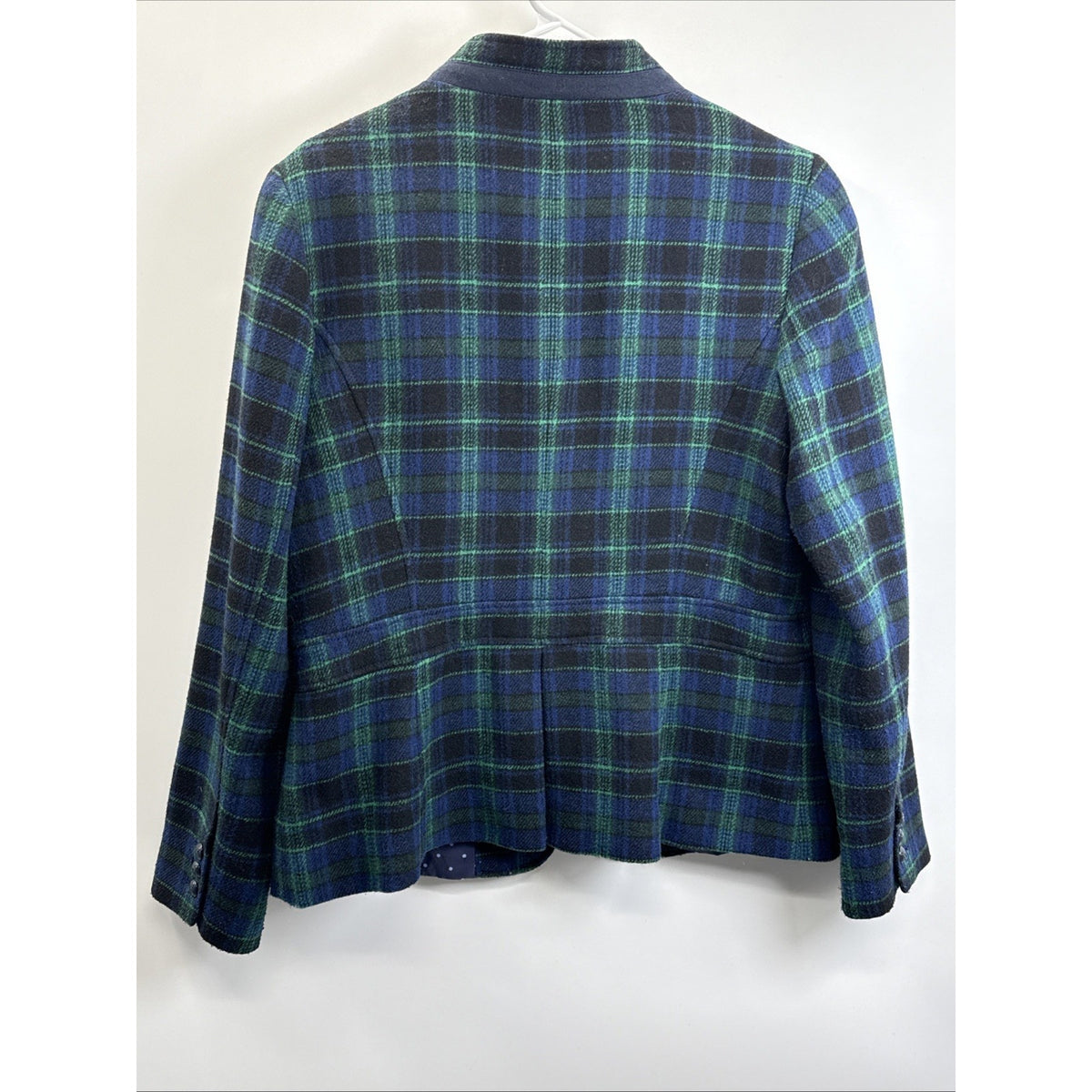Talbots Womens Wool Blend Black Watch Plaid Blazer Jacket Blue Green Size 12