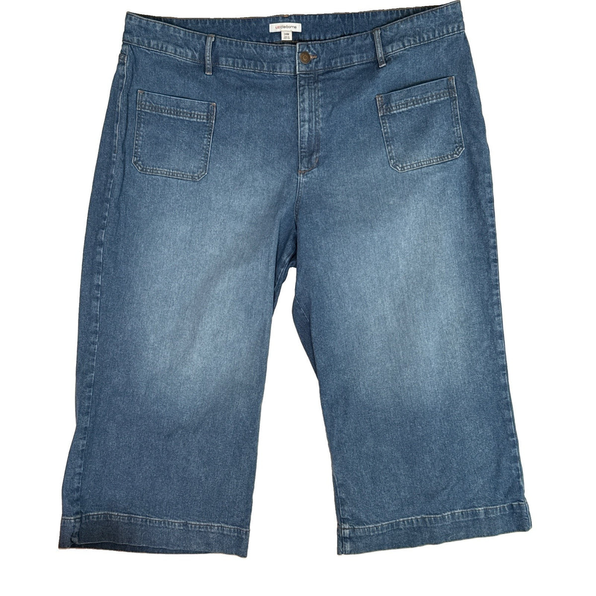 Liz Claiborne Denim Capris Womens 24W Plus Stretch Tencel Blue Patch Pocket