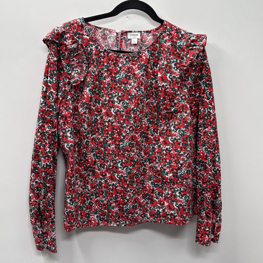 J Crew Blouse Red Green Black Ruffle Sparkly Buttons L Cotton Shirt Boho