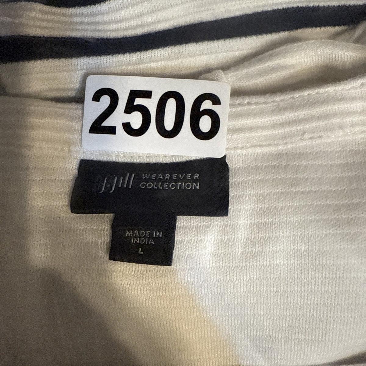 J.Jill Wearever L Navy White Stripe 3/4 Sleeve Square Neck Top Cotton