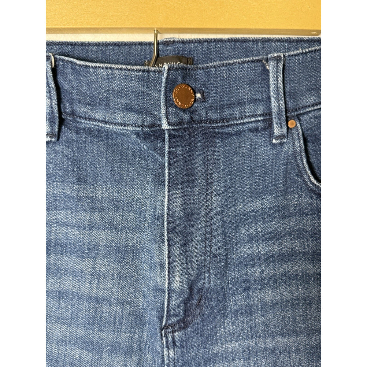 Ann Taylor Factory Jeans Womens 12 Blue High Rise Straight Leg Stretch Denim
