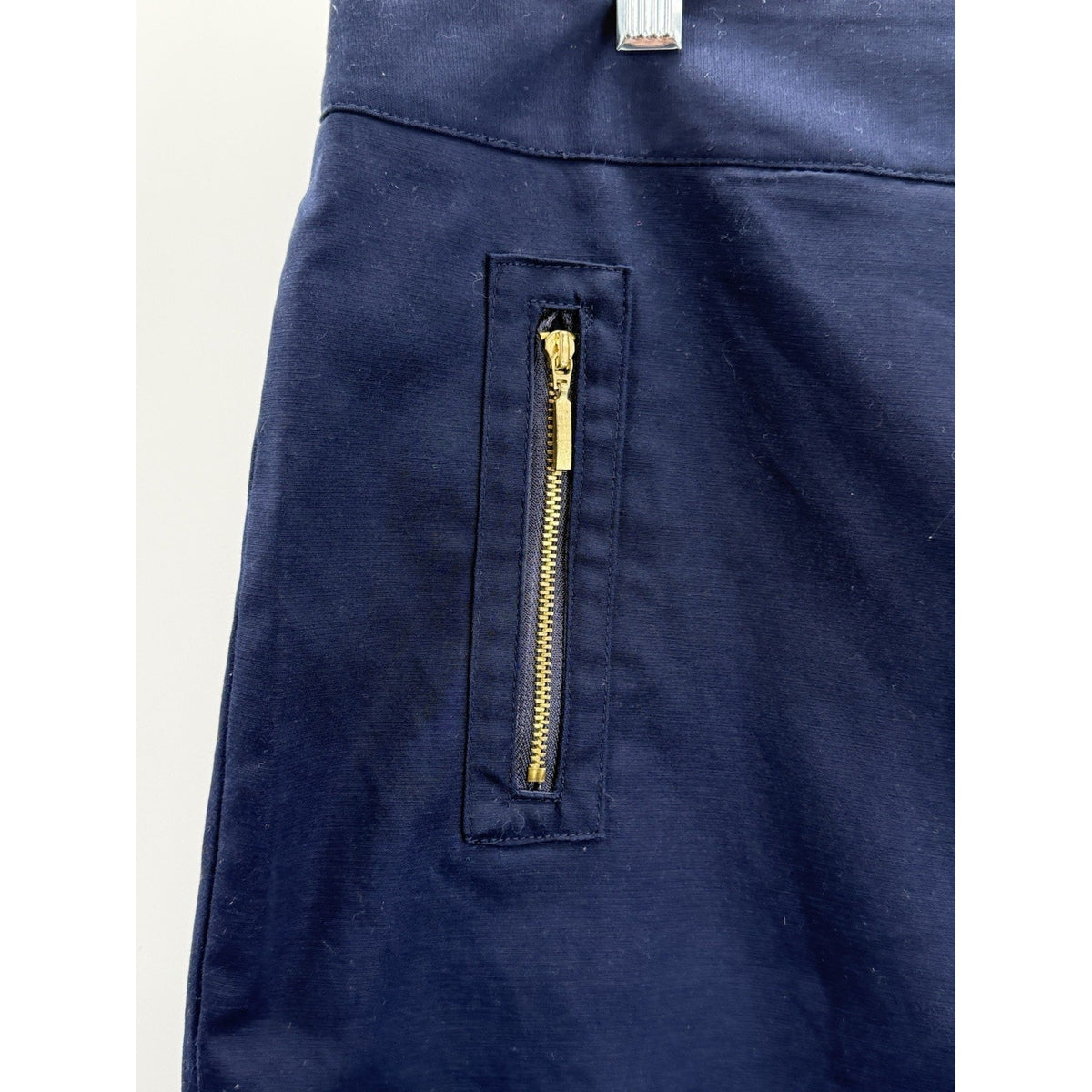 Rafaella Navy Blue Pencil Skirt Gold Zip Accent Stretch Career Size 12