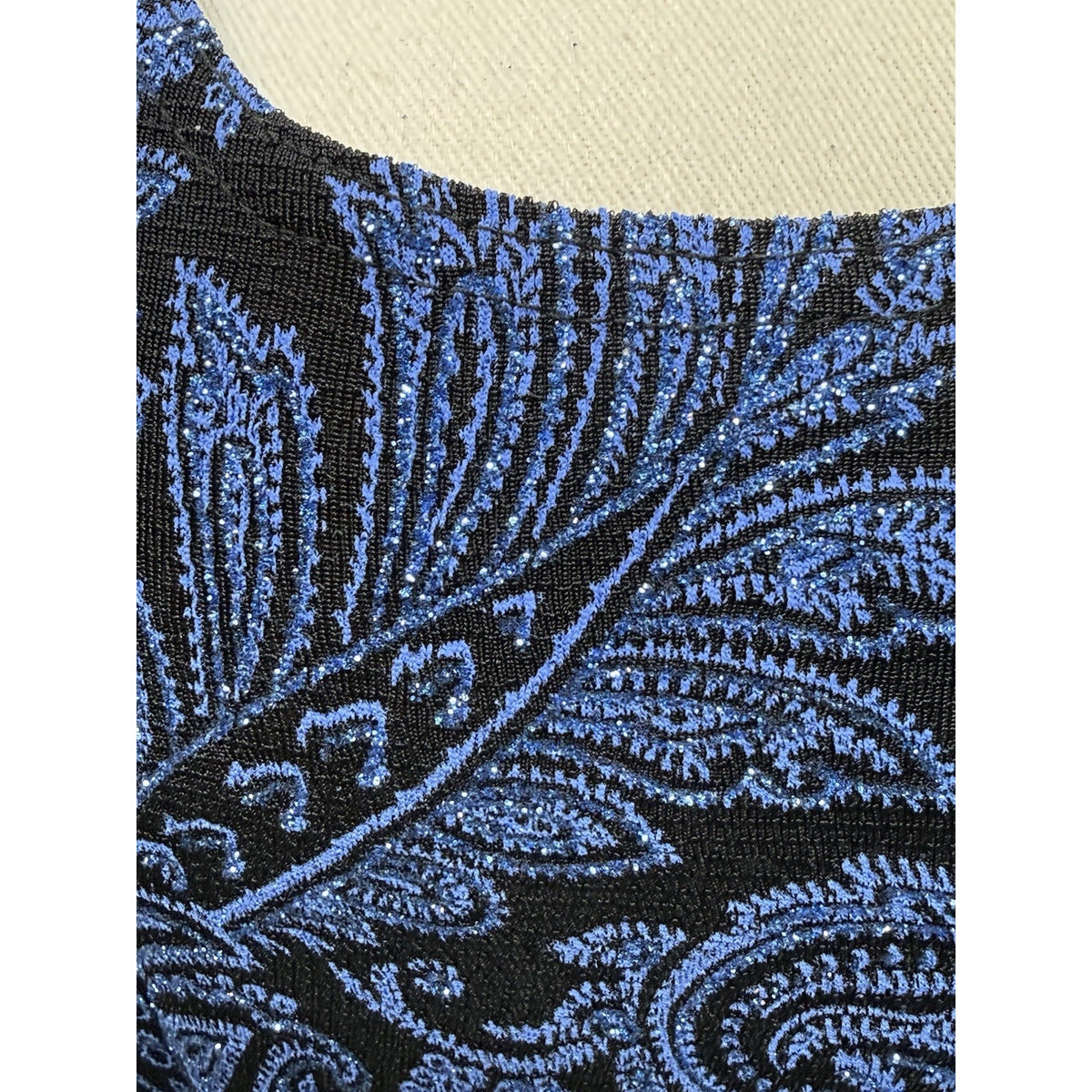 Onyx Nite Wendye Chaitin 2PC Knit Jacket Tank Set 1X Blue/Black Paisley Stretchy