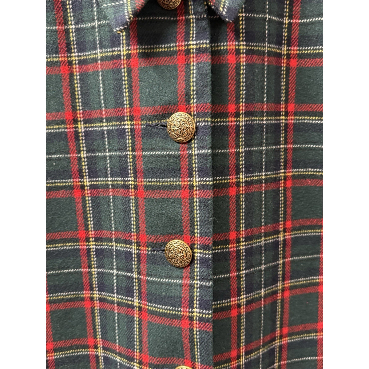 Vintage N Touch Blazer Womens 16 Green Tartan Plaid Wool Gold Button USA