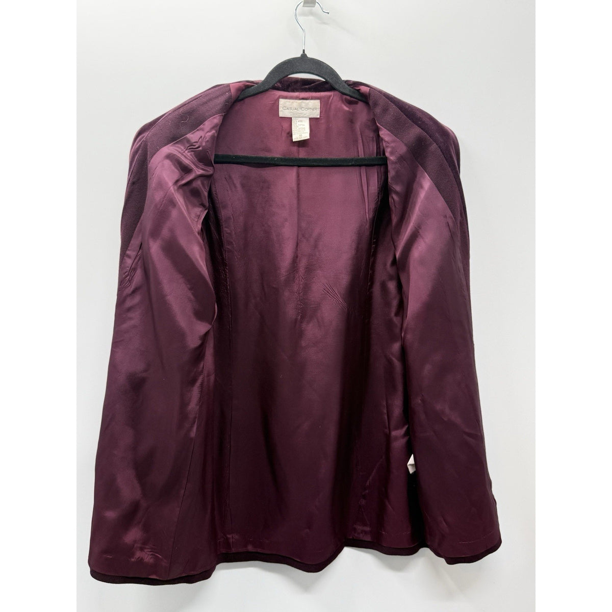 Casual Corner 100% Wool Blazer Jacket Size 16 Burgundy Velvet Trim Lined Career