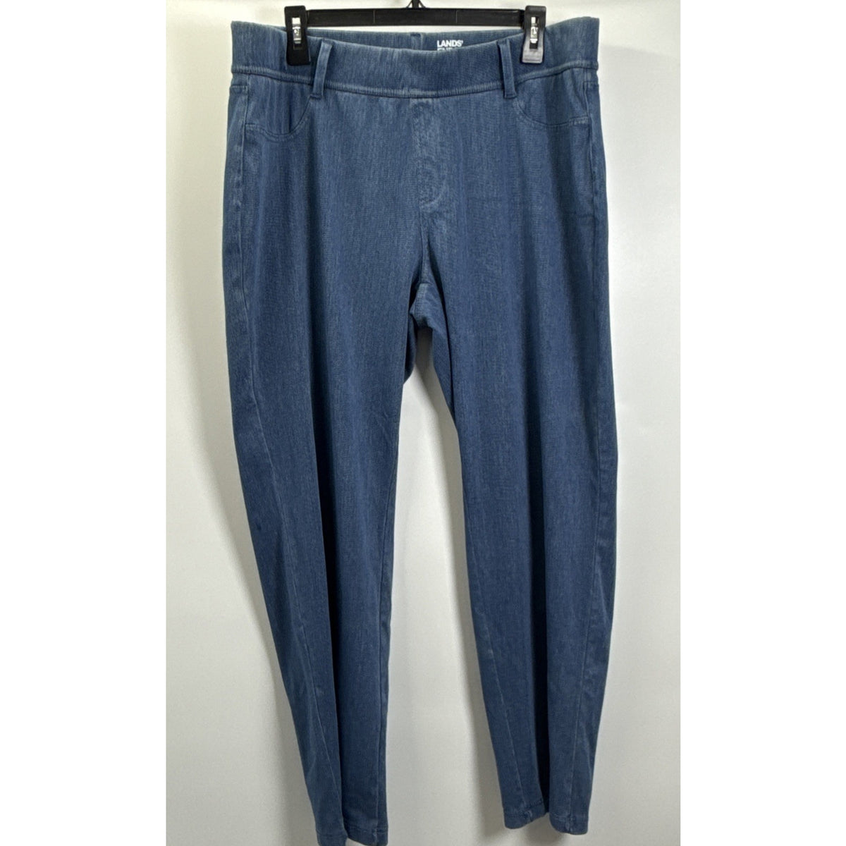 Lands End Women Cotton Pull On Pants XL/18 Blue High Rise Straight Leg