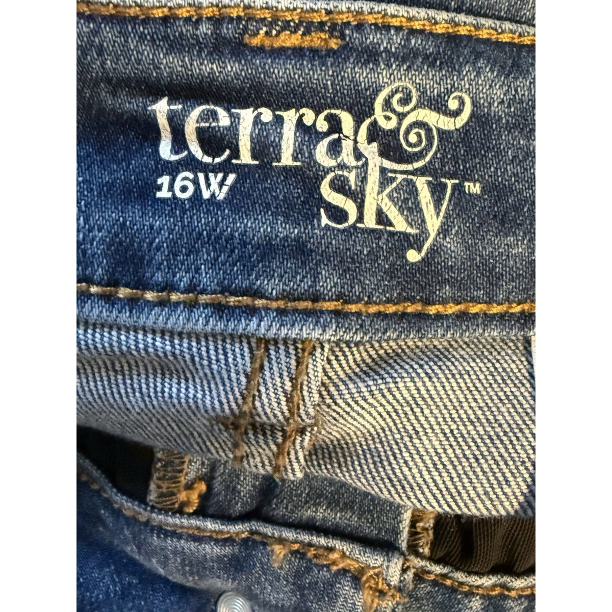 Terra & Sky Womens Jeans 16W Skinny Ankle Distressed Stretch Raw Hem Blue