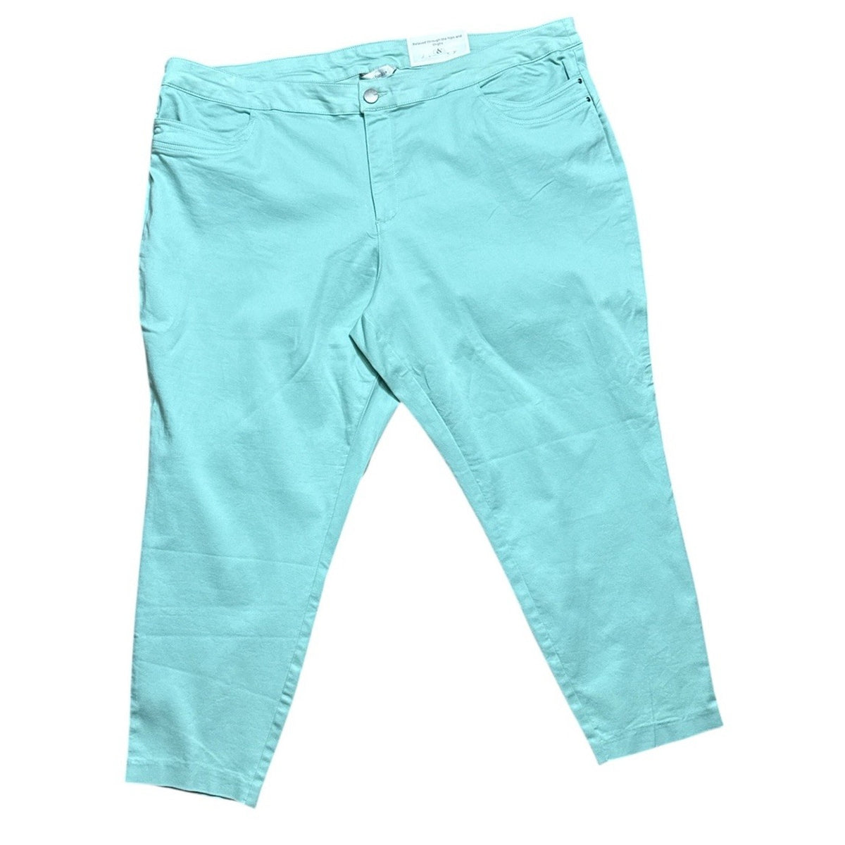 CJ Banks Women’s 24W Aqua Ankle Pants High Rise Relaxed Fit Cotton Stretch NWOT