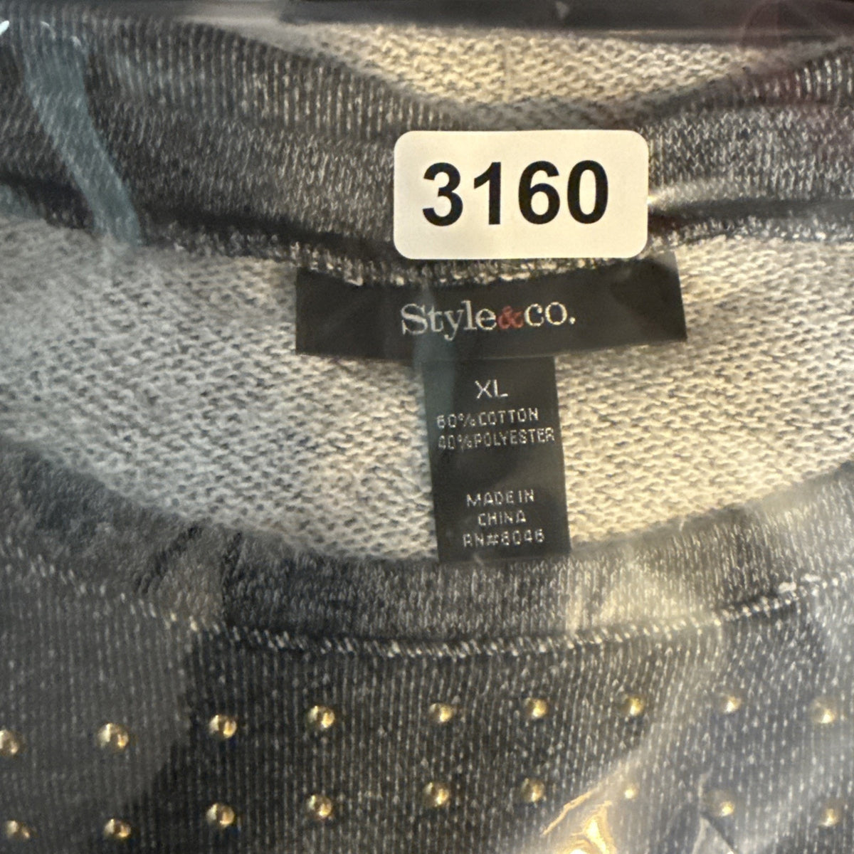 Style & Co Gray Studded Colorblock Top 3/4 Sleeve Comfy Casual Size XL