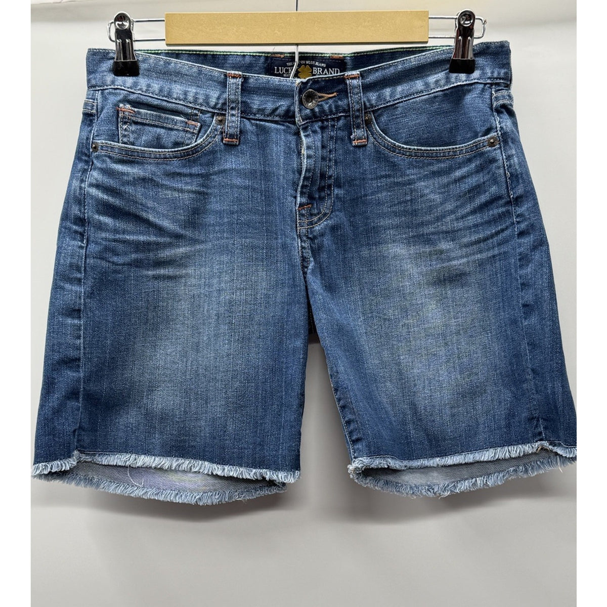 Lucky Brand Abbey Double Roll Denim Shorts Womens 26 Frayed Raw Hem Stretch