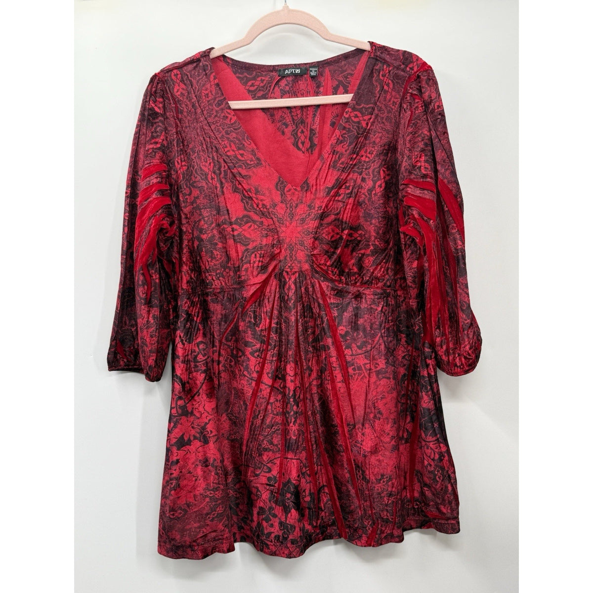 APT 9 Women 1X Red Black Velvet Burnout Top Boho Gothic Flowy Blouse