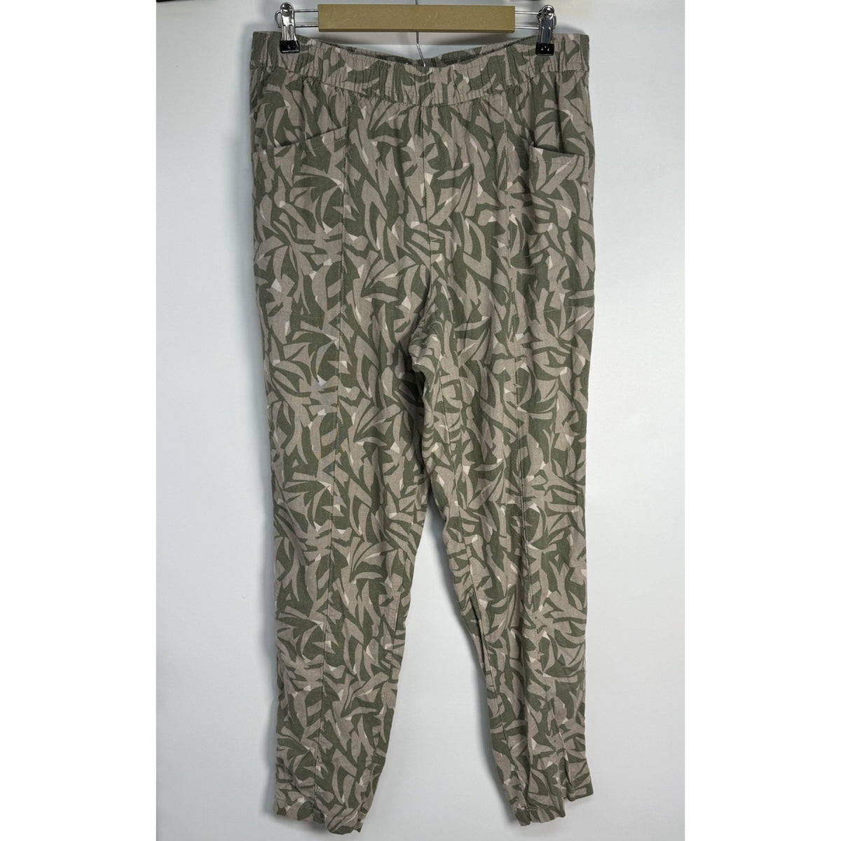 Old Navy Linen Rayon High Rise Straight Taper Pants Leaf Print L Tall