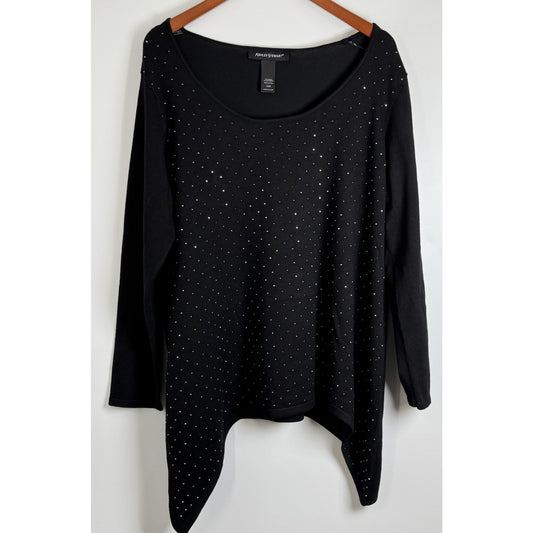 Ashley Stewart Black Studded Long Sleeve Asymmetrical Top Stretch Size 18/20