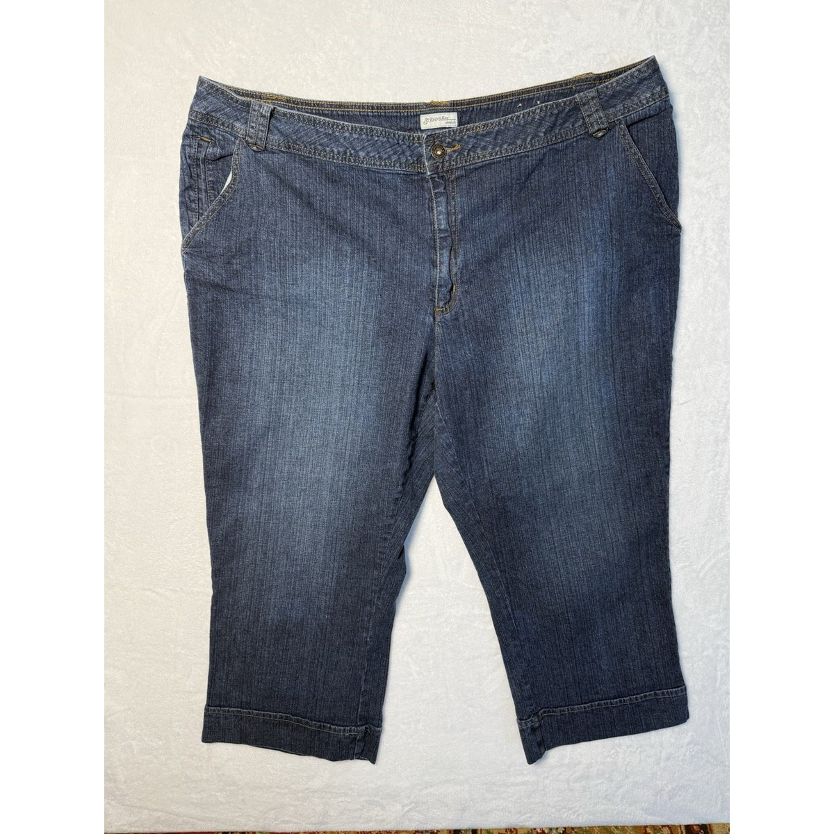 St Johns Bay Womens 24W Denim Capri Jeans Stretch Blue Mid Rise Plus Size