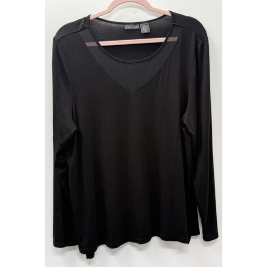 Tahari XL Black Long Sleeve V-Neck Sheer Insert Top Lagenlook Career Minimalist