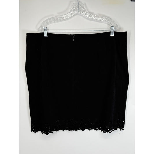 Venezia Jeans Black Skirt Womens Plus Sz 22 Eyelet Hem Back Zip Knee Length 21”