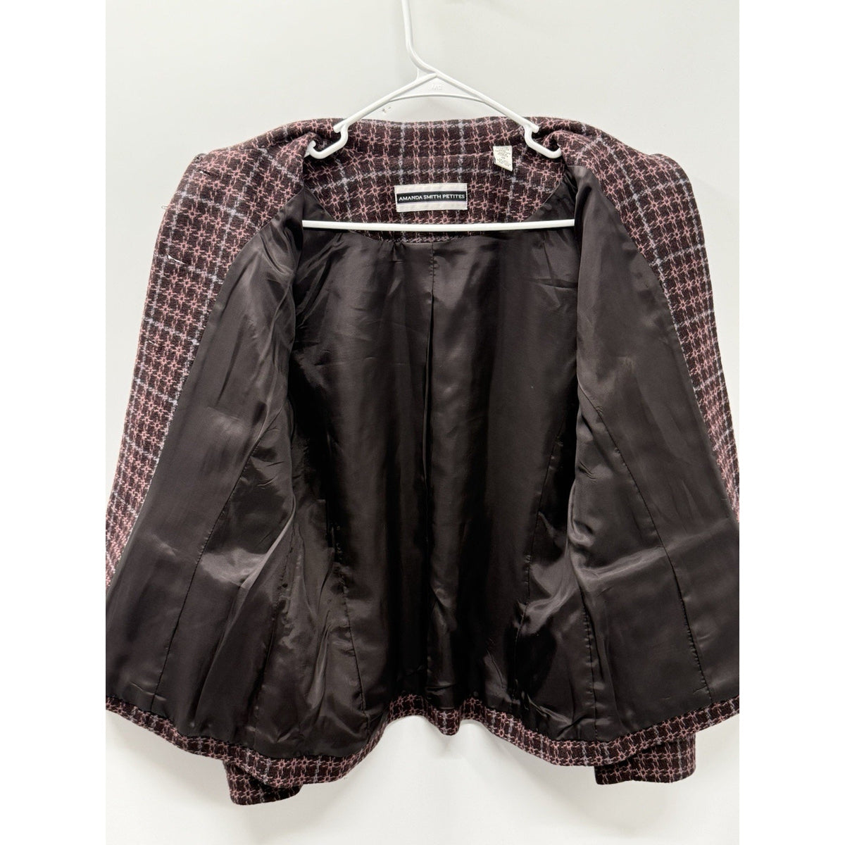 Amanda Smith Petites 10P Wool Blend Plaid Blazer Brown Pink Academia Jacket
