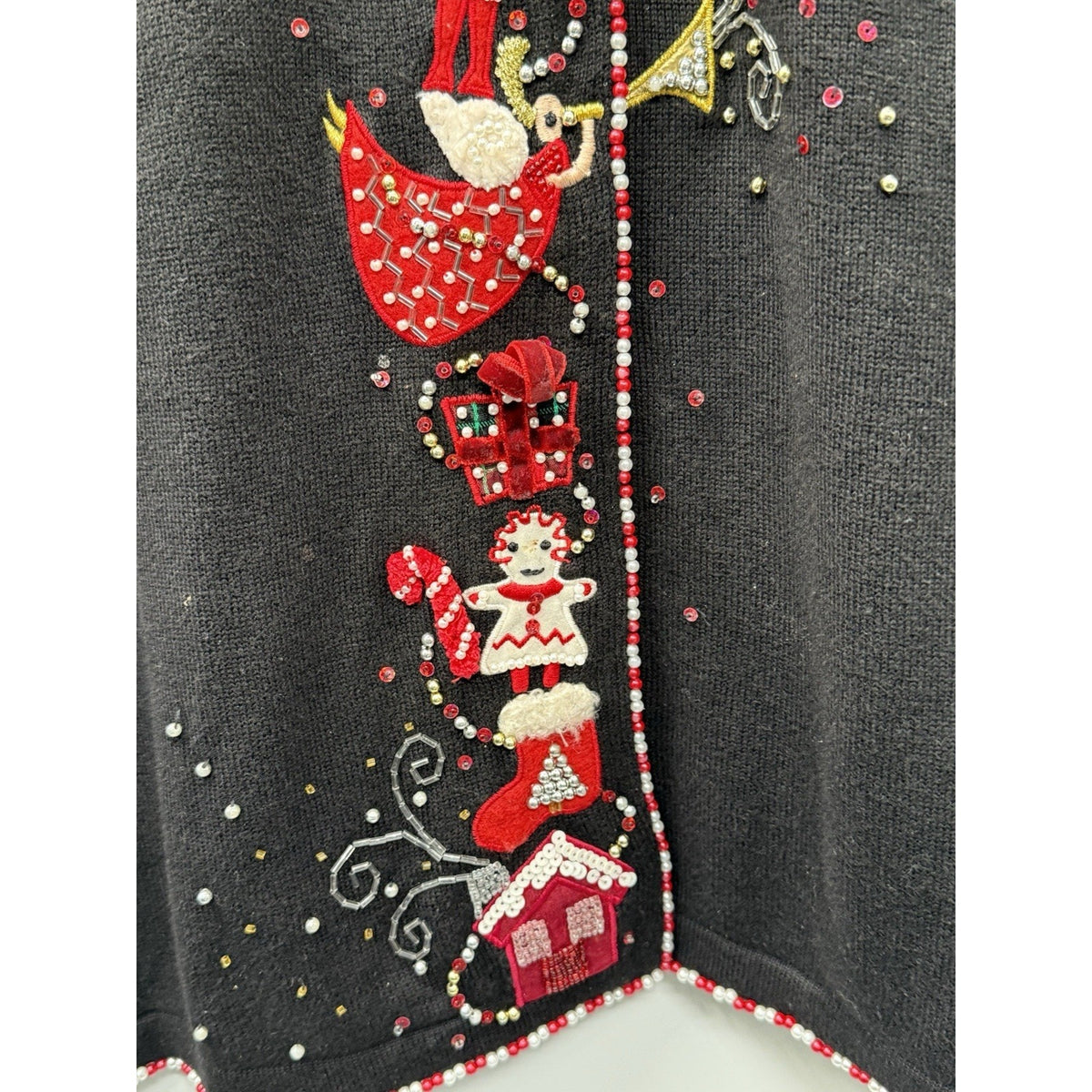 Just B XL Christmas Cardigan Nutcracker Angel Beaded Sequin Holiday Sweater