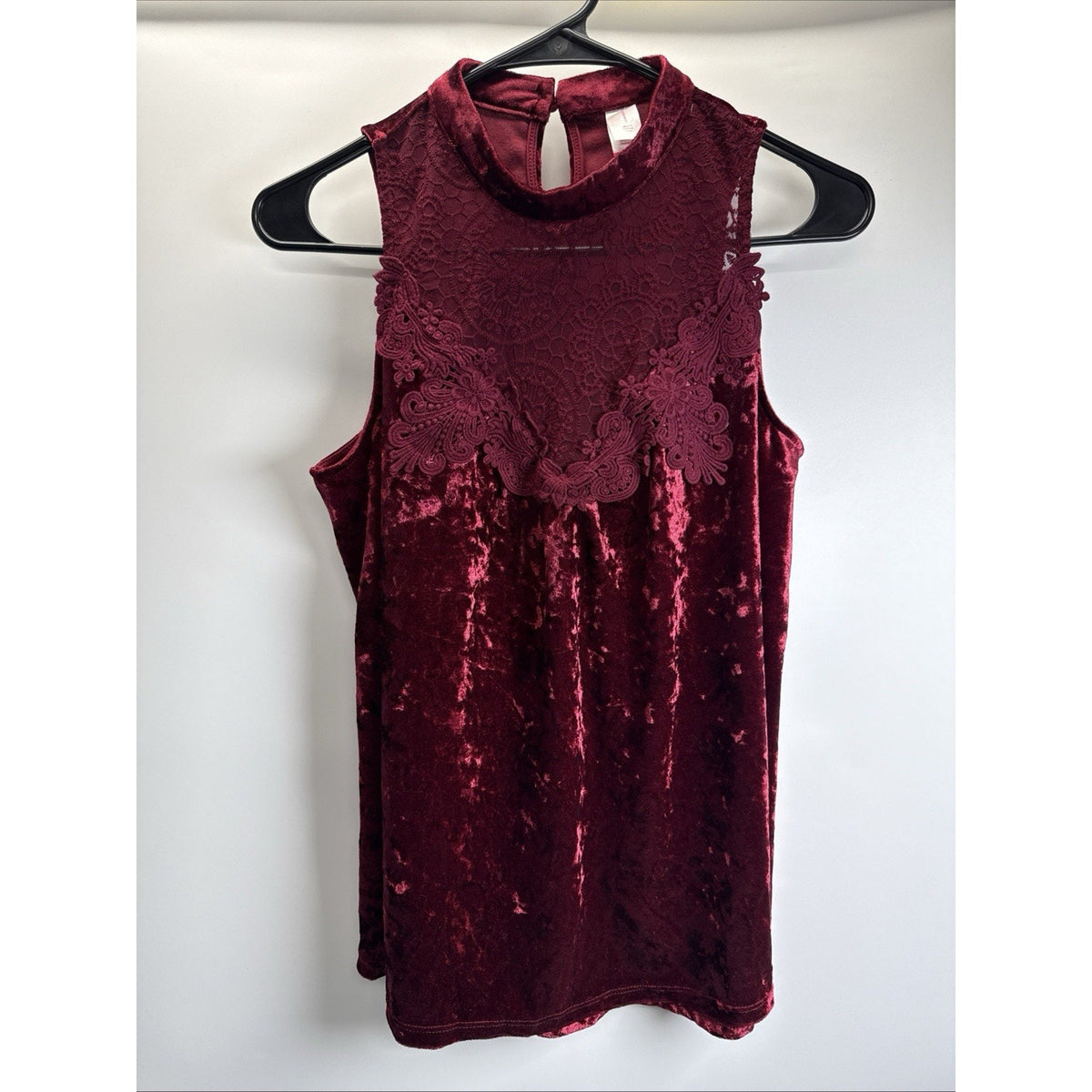 NOBO No Boundaries Mock Neck Velour Lace Top Sz M Red Sleeveless Vamp Whimsigoth