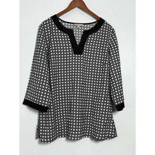 Appraisal Woman Tunic Top Women’s Size 1XL Black & White Quarter Sleeve Rayon