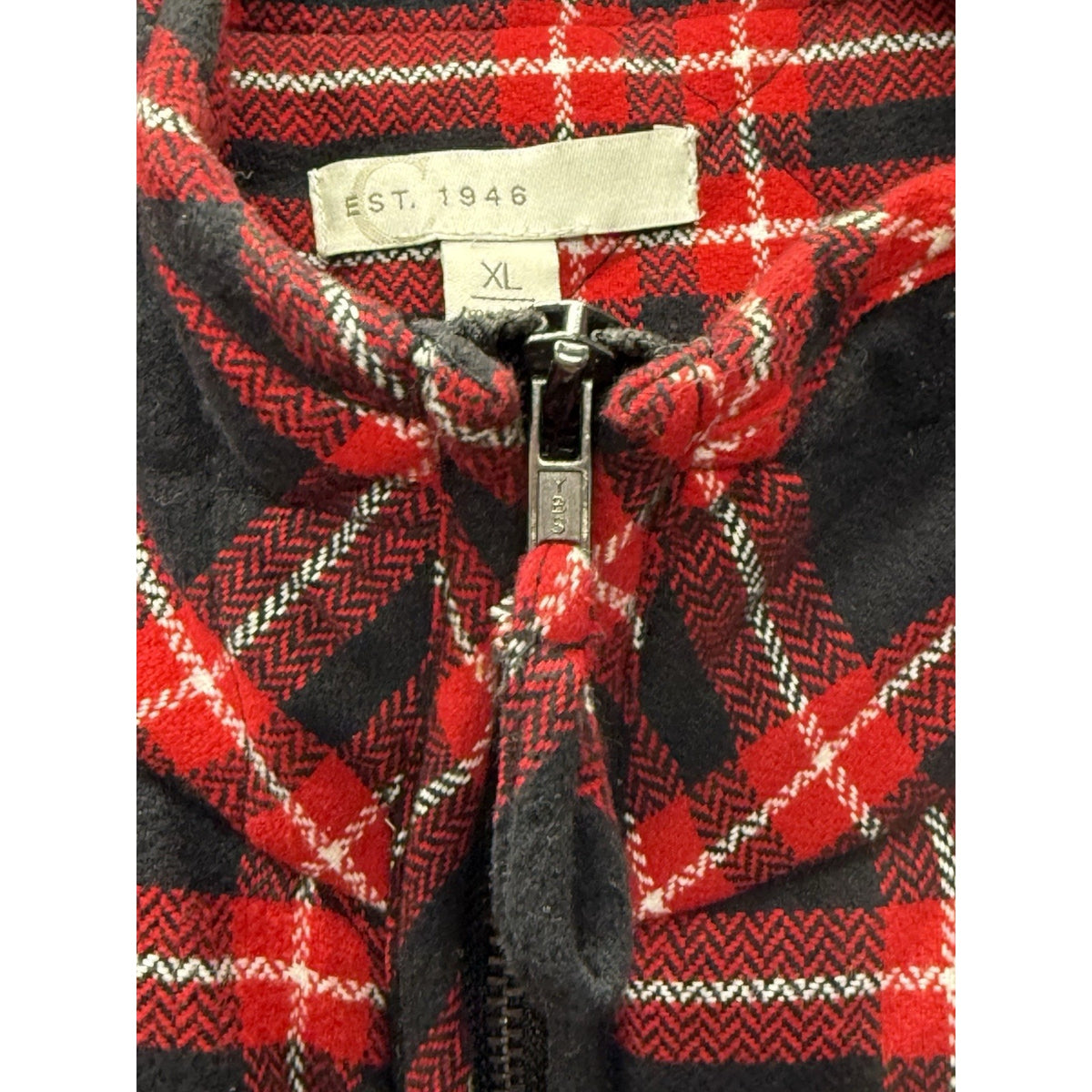 Cato Quilted Plaid Vest Red Black Cotton Zip Utility Pockets Outdoor XL