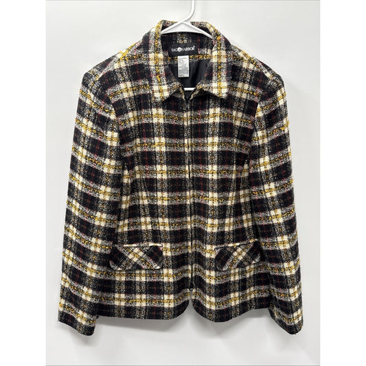 Sag Harbor Vintage Plaid Blazer Women’s Size 14 Full Zip Lined Yellow Black Red