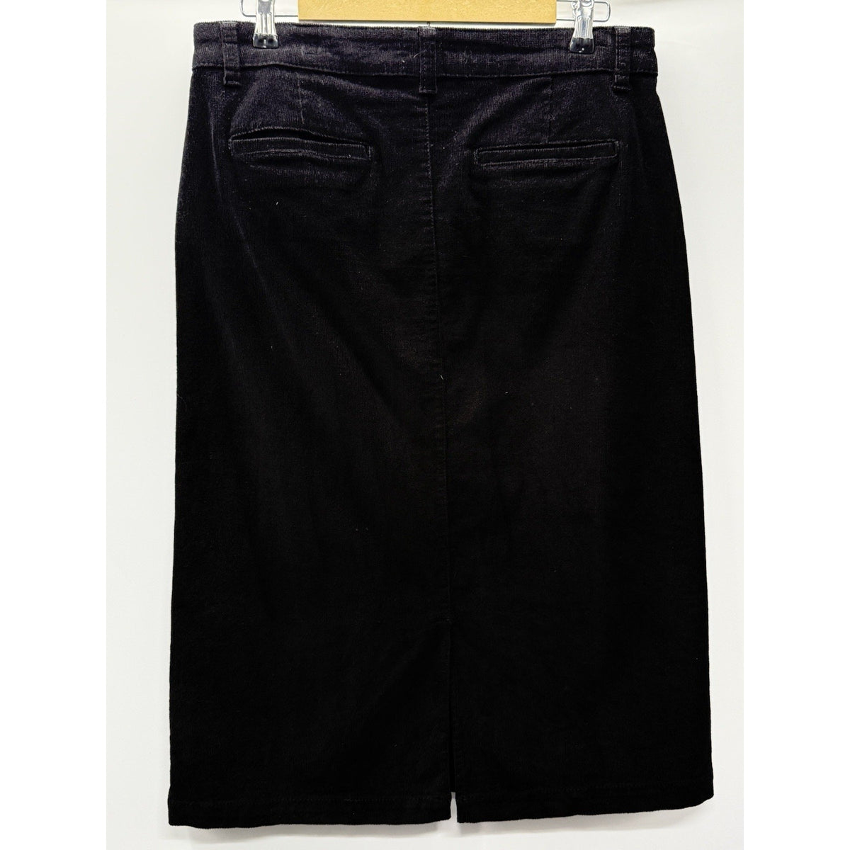 Time and Tru Black Corduroy Midi Skirt Size 10 Stretch Slit Minimalist