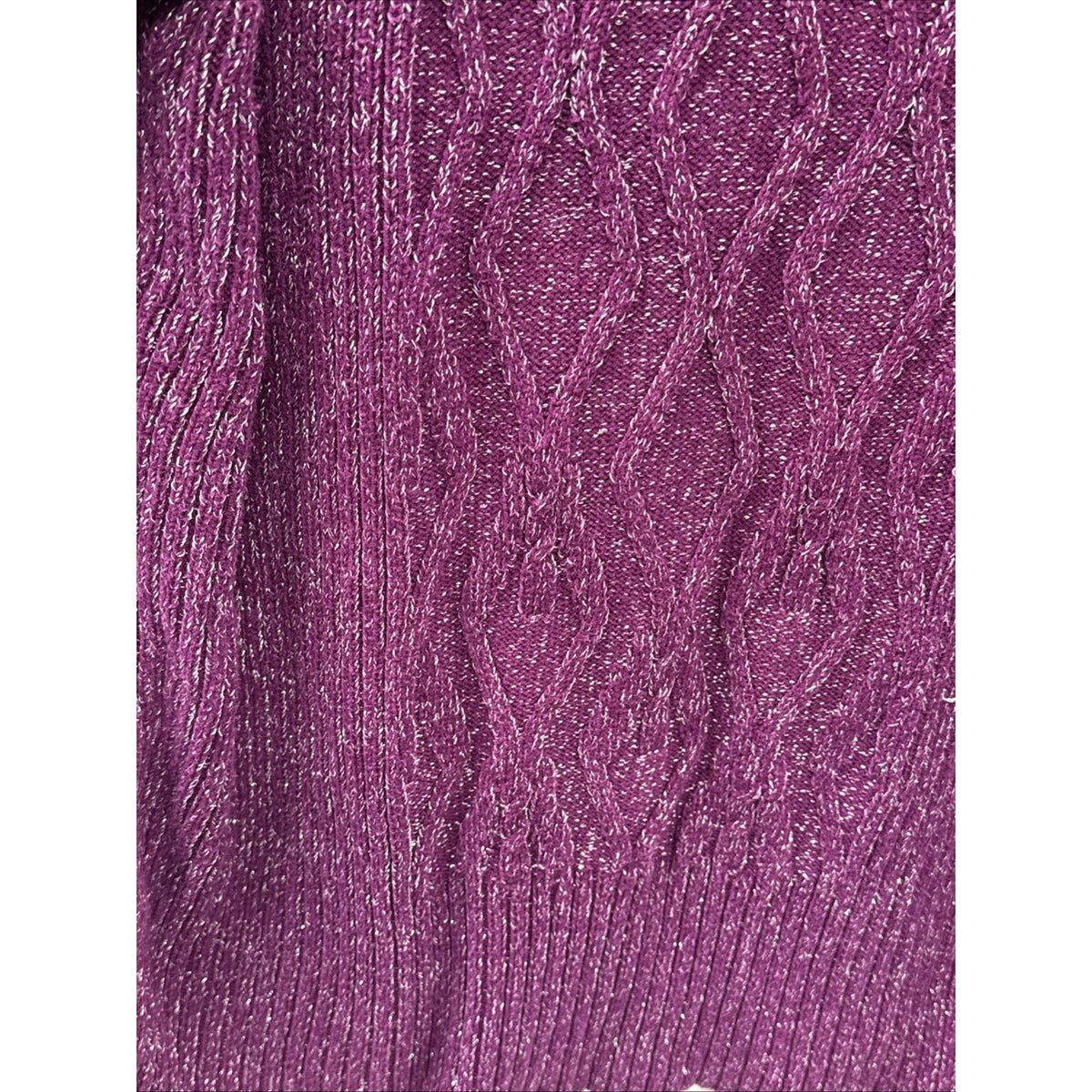 Style & Co Womens 0X Purple Metallic Cable Knit Sweater Wide Collar Shimmer