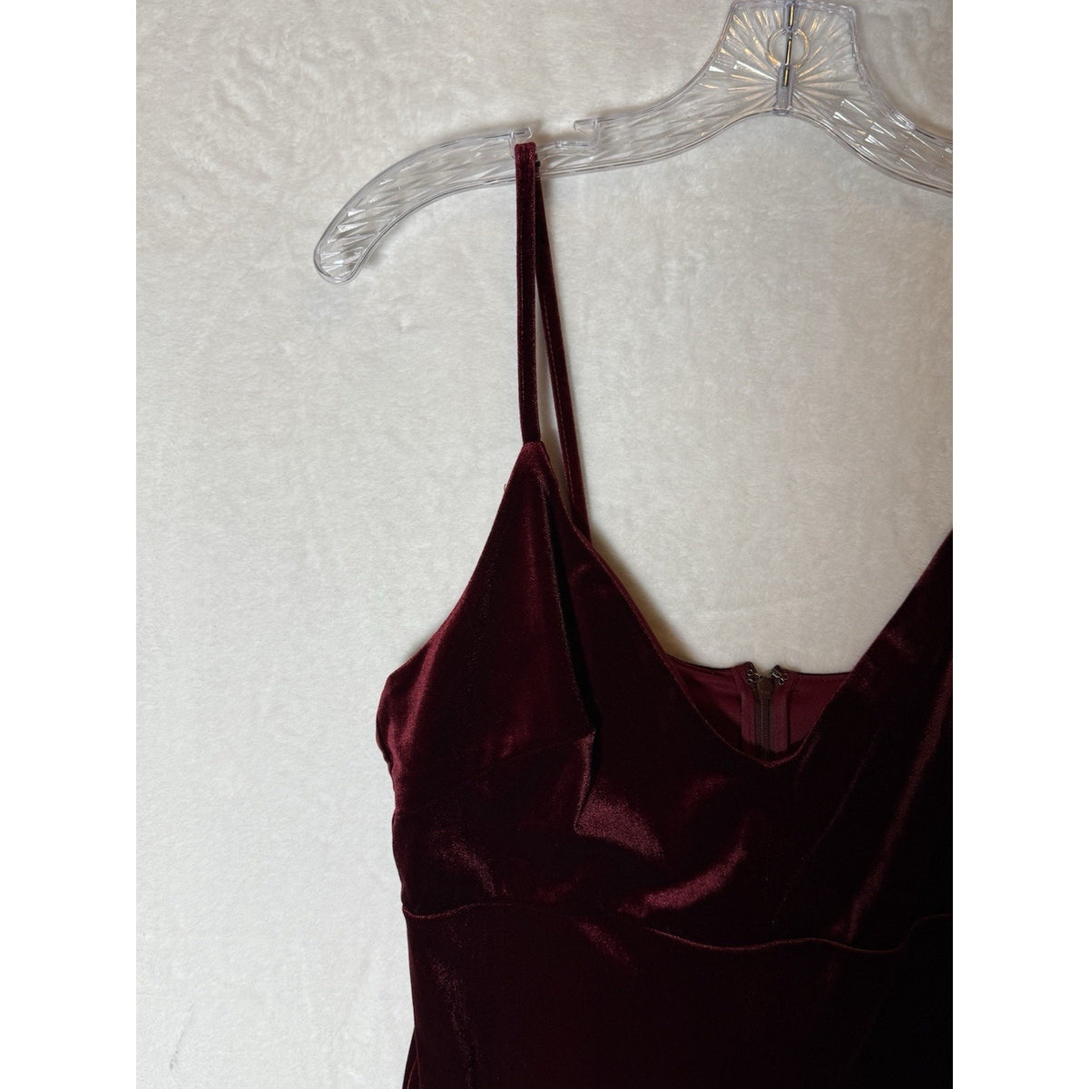 FOREVER 21 Womens Plus 0X Burgundy Velvet V Neck Strappy Mini Slip Dress Zip