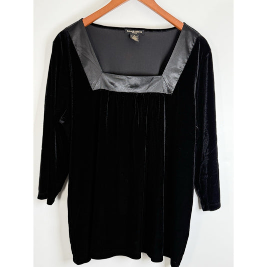 Susan Lawrence Women’s Size 1X Black Velvet Top Satin Neckline 18” Sleeve
