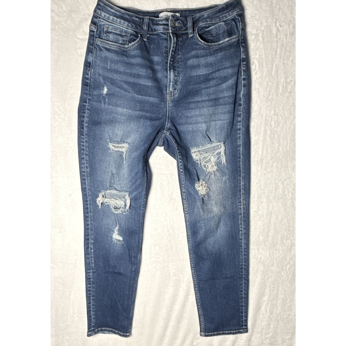 Flying Monkey Women's High Rise Distressed Stretch Skinny Jeans Blue Denim 29