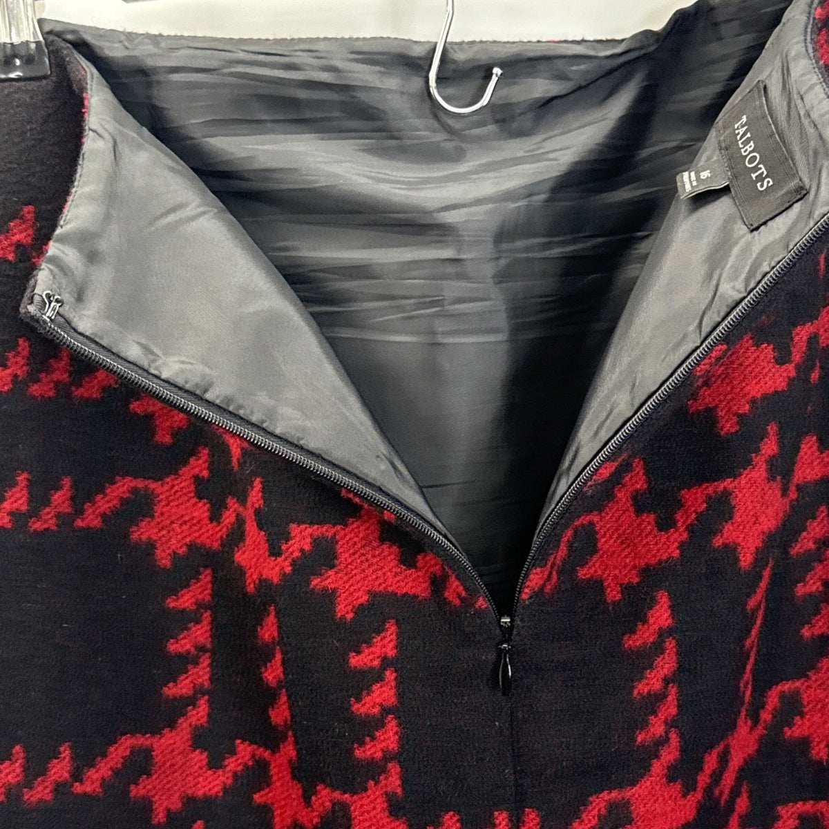 Talbots Womens Houndstooth Wool Blend Pencil Skirt 16 Red Black Plaid