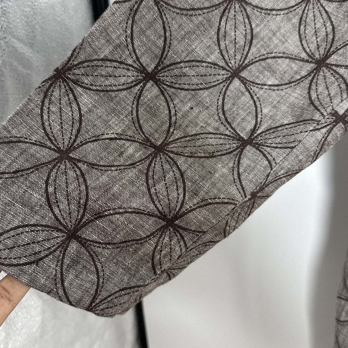 JM Collection Sz 16 Brown Geometric 100% Linen 3/4 Sleeve 4 button Jacket