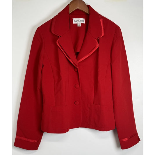 Danny & Nicole Red Blazer Jacket Size 12 Satin Trim Button Front Career