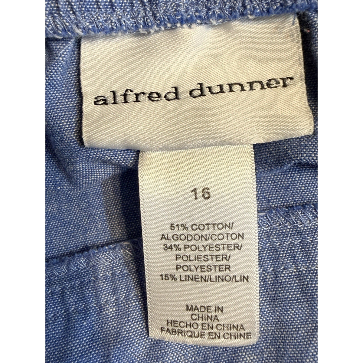 Alfred Dunner Pants Women’s Size 16 Blue Elastic Back Waist Linen Blend