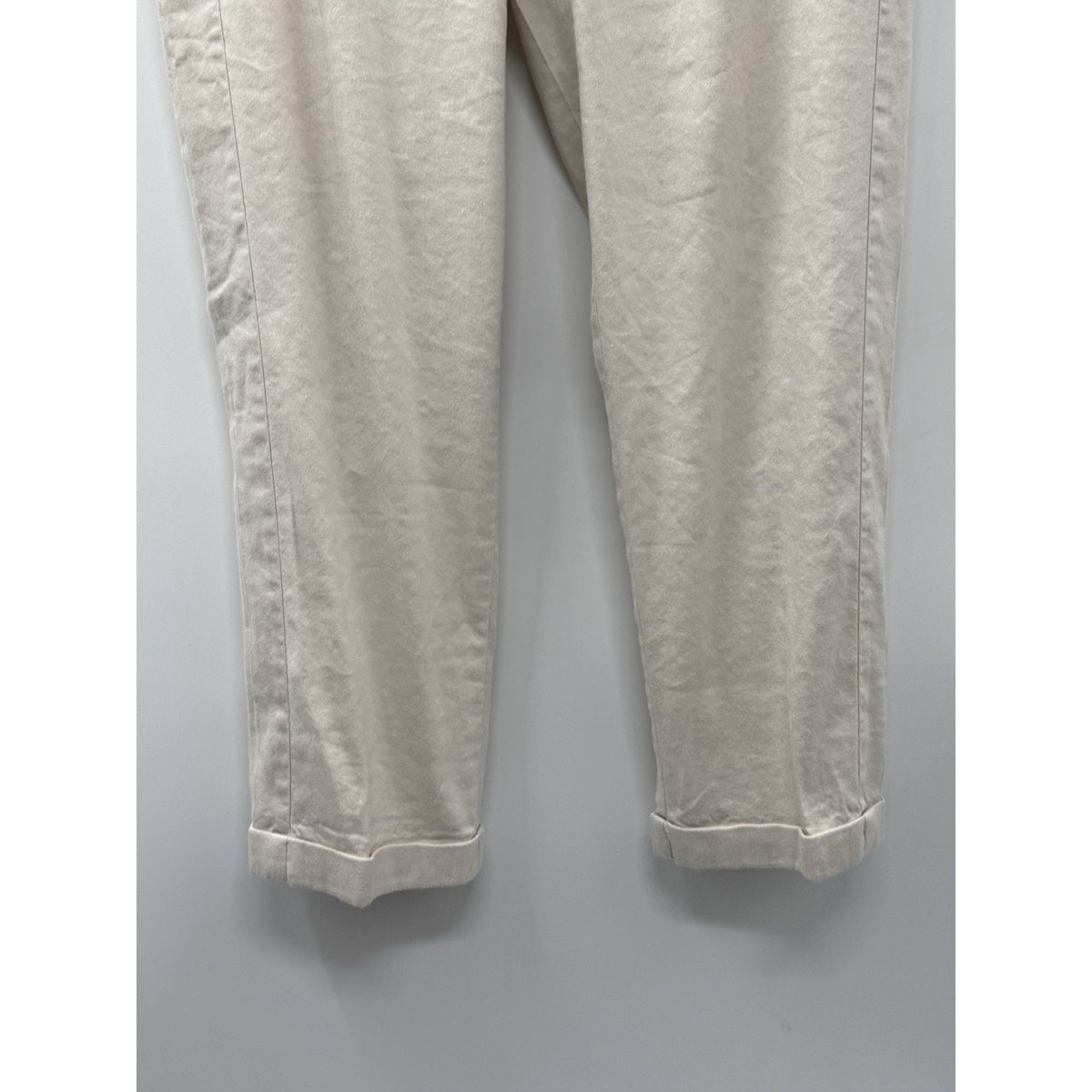 J.Jill Roll Tab Pants Women Small Beige Straight Leg Elastic Waist Linen Blend