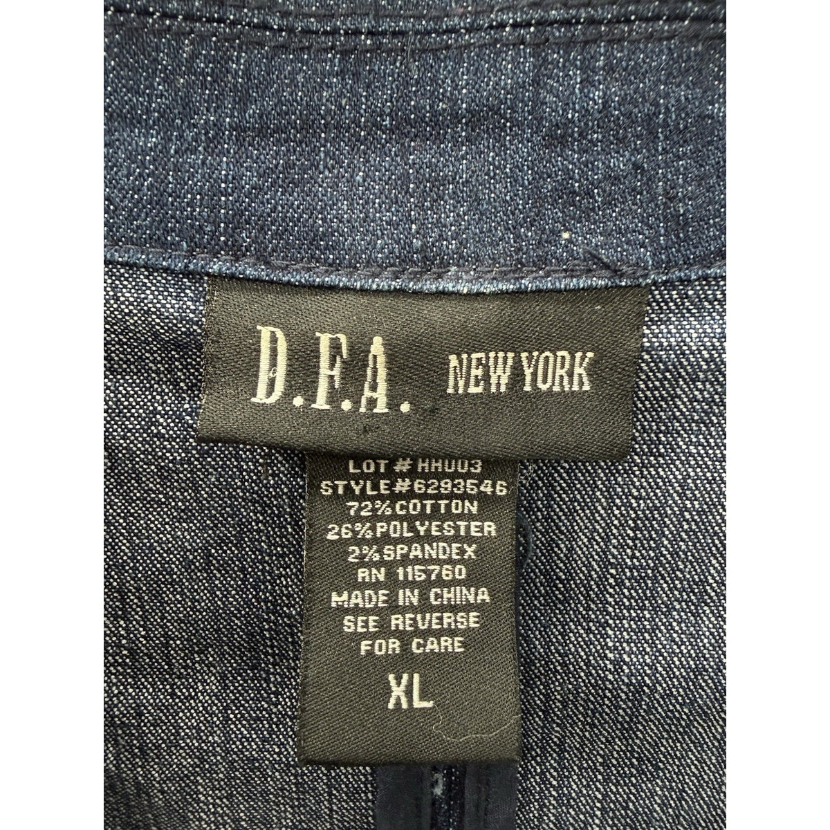 D.F.A New York Denim Blazer Women Long Sleeve Button Front Blue Sz XL Stretch